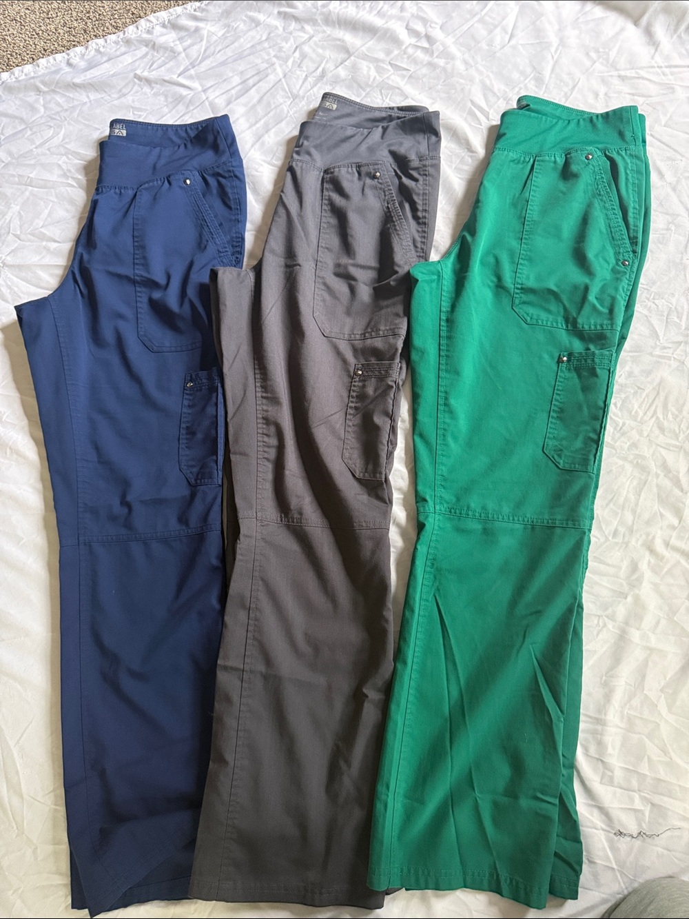 healing hands Boot Cut Scrub Pants in Charcoal, Navy & Emerald Green - Picture 3 of 3